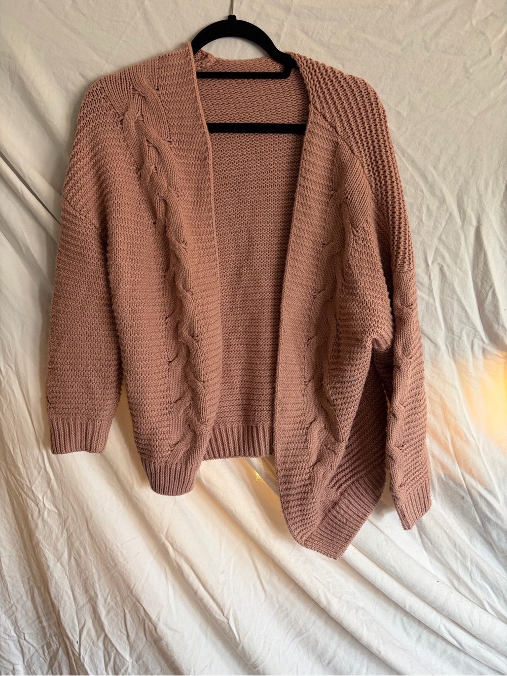 Cozy Open-Front Cable Knit Cardigan - Dusty Rose